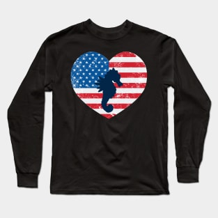 American Flag Heart Love Seahorse Usa Patriotic 4Th Of July Long Sleeve T-Shirt